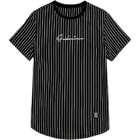 Verdusa Men's Short Sleeve Striped Letter Print T Shirt Top Round Neck Casual Tee Shirt