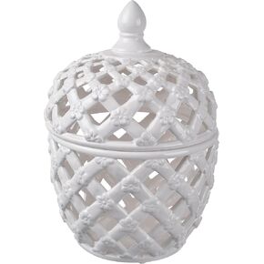 A&B Home Ceramic Lidded Jar White Porcelain Jar Home Décor Tabletop Decorative 8" x 8" x 10"