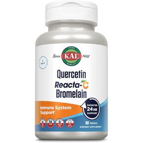 KAL Quercetin Reacta-C Bromelain Immune Support Supplement, 24 Hour Immune Defense with Bioflavonoids, Vitamin C 1000mg and Quercetin 500mg, Vegan, Gluten Free, 60-Day Guarantee, 30 Serv, 60 Tablets