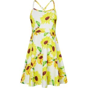 Loveternal Girls Summer Spaghetti Strap Casual Above Knee Cami Dress Colorful Retro Twirl Swing Dresses Size 4-13