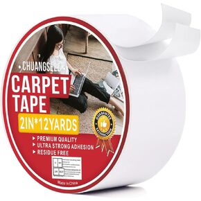 Carpet Tape Double Sided,White Rug Tape for Tile Area Rugs Hardwood Floors,Strong Sticky Tape,Removable,No Residue 2inchesx12yards
