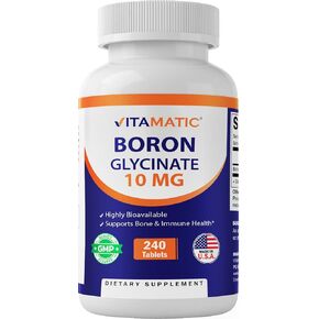 Vitamatic Chelated Boron (as Glycinate) 10mg 240 Tablets - Supports Hormone Balance, Bone Health & Connective Tissue