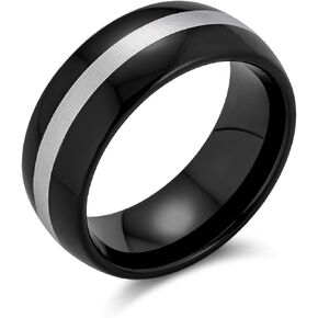 Simple Two Tone Black Center Couples Titanium Wedding Band Ring For Men For Women Silver Tone Beveled Edge 8MM