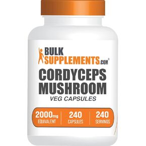 BulkSupplements.com Cordyceps Mushroom Capsules - Cordyceps Extract, from Cordyceps Sinensis - Gluten Free, 2000mg Equivalent Serving - 1 Capsule per Serving, 240 Veg Capsules (Pack of 1)