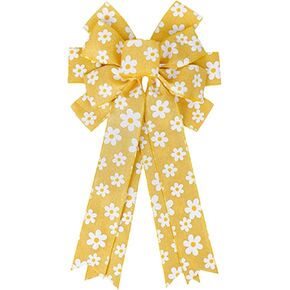 Yellow Wreath Bow Summer Spring Wreath Bow Flower Bow Yellow Wreath Bow Decorations for Front Door Wreath Decorations Tree Topper Bow Spring Party Summer Party Decorations Supplies