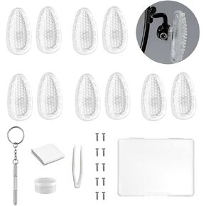 Eyeglass Air Bag Nose Pads,5 Pairs Screw in Air Chamber Nose Piece Nosepads for Glasses, Eyeglasses Replacement Repair Kit Set with Screws, Screwdriver, Tweezer,Storage Case and Cleaning Cloth