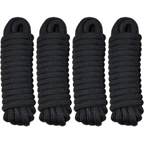 Yaegoo 4 Pack Double Braided Nylon Dock Lines 1/2" x 15' with 12" Eyelet, Marine Mooring Rope Boat Dock Lines, Black