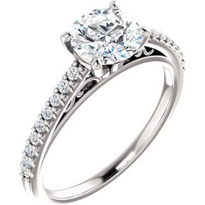 Forever One Moissanite Near Colorless & Diamond Cathedral-Style Engagement Ring in 14k White or Yellow Gold