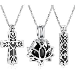shajwo 3 Pack Cremation Urn Necklace for Ashes for Women Men Heart Lotus Cross Cylinder Cremation Jewelry for Ashes Loved One Memorial Keepsake Pendant