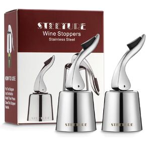 Wine Stoppers for Wine Bottles Pack of 2, Stainless Steel Wine Corks with Silicone Plug, Leak-Proof Wine Saver Reusable for Beverage, Alcohol Bottle Sealer Keeps Fresh(Silver)