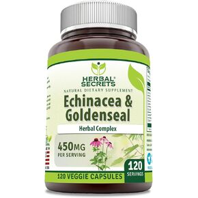 Herbal Secrets Echinacea & Goldenseal Root 450 Mg 120 Veggie Capsules Supplement | Non-GMO | Gluten Free | Made in USA