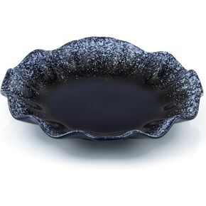 Ceramic Decorative Dish, 10" Centerpiece Decor Tray, Jewelry Holder Plate with Ruffle Edge for Entryway, kitchen, Bedroom, Living Room Decoration (Blue)