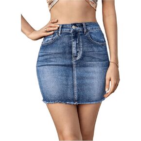 MakeMeChic Women's Jean Skirt Casual High Waisted Mini Short Denim Skirt