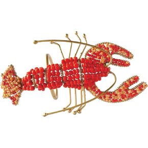Creative Co-Op Metal Lobster Napkin Rings with Glass Beads, Gold Finish, Red and Orange, Set of 4