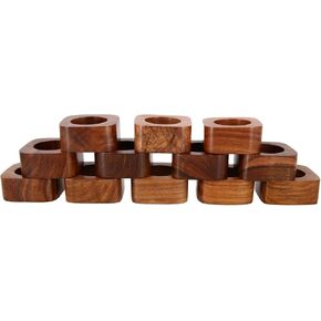 Ajuny Set of 12 Wooden Decorative Napkin Ring Holders for Dinner Wedding Parties Festive Dining Table Decoration Handcrafted Every Day Use