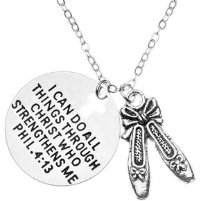 Dance Christian Necklace, Faith I Can Do All Things Through Christ Who Strengthens Me Phil. 4:13 Pendent, Scripture Jewelry Christian Gifts Verse Bible Gift