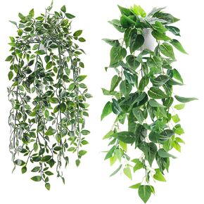 Der Rose 2 Packs Fake Plants Hanging Faux Potted Ivy Vine Artificial Mandala Plants for Room Bathroom Wall Shelf Decor Indoor