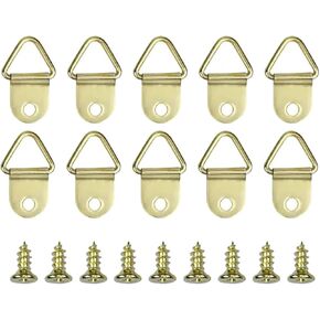 50 Sets Metal Picture Hangers with Screws, Small Triangle Ring Picture Hooks Kit for Hanging Plated Photo Frame Wire Wall Decor Art (Black), ZAA240109