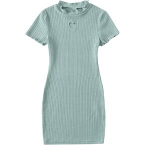 SweatyRocks Girl's Mock Neck Cut Out Mini Dress Lettuce Trim Short Sleeve Dresses