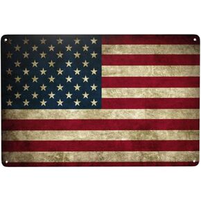 American Flag Retro Metal Tin Signs, Vintage Wall Art Sign Posters, USA Patriotic Flags Retro Wall Decor For Bar Home Living Room Cave Restaurants Cafes Pubs 8 x 12 Inch