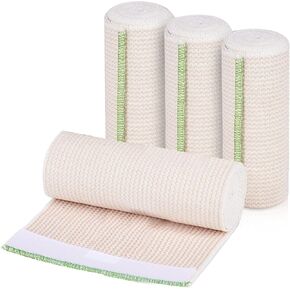 Elastic Bandage Wrap 6 Inch Compression Wrap Bandage with Self-Closure Washable Wide Elastic Bandages for Legs Tummy Body 4 Pack