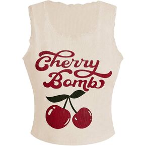 Floerns Women's Letter Print Sleeveless Lace Trim Scoop Neck Crop Tank Top
