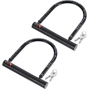 PATIKIL Bike Lock with 2 Keys, 2 Pack Anti Theft Bicycle U Lock, 14mm Zinc Alloy Ultra Security Lock for Electric Bikes Scooters Motorcycle Wheels, Black