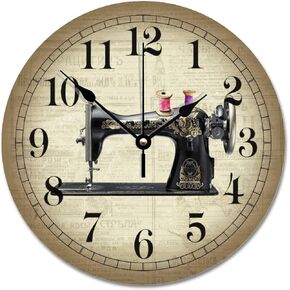 ArogGeld Sewing Room Wall Clock Rustic Wood Clock 10 Silent Non-Ticking Quartz Battery Operated Clock for Living Room Kitchen Bedroom Farmhouse Home Decor Birthday Wedding Gift, One Size