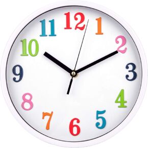 Jucoan 10 Inch Colorful Kid Wall Clock, Silent Non Ticking Quartz Battery Operated Decorative Round Clock for Children Bedroom, Nursery Room, School, Home