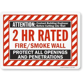 SmartSign-S-8939-EU "Attention - 2 Hr. Rated Fire / Smoke Wall" Label | 10" x 14" Laminated Vinyl
