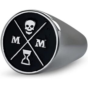 خاتم Memento Mori Signet أسود/فضي - خاتم Signet من الفولاذ المقاوم للصدأ 316L للممارسين الرواقيين - خاتم Momento Mori Signet مع تصميم جمجمة ثلاثية الأبعاد in Kuwait