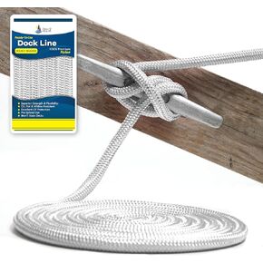 1/2" x 25' - White Durable Double Braided Nylon Dock Line - for Boats up to 35' - Long Lasting Mooring Line - Strong Nylon Dock Ropes for Boats - Marine Grade Sailboat Docking Line