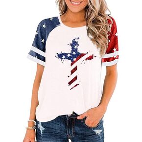 American Flag Stars Stripes Shirts for Women 4th of July Patriotic Shirt Cute Graphic Blouse USA Flag Tops Summer Tee