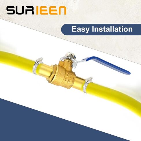 مجموعة صمامات كروية للخرطوم النحاسي، قطعتان من صمام إغلاق خرطوم السخان 5/8 بوصة مع مشابك من الفولاذ المقاوم للصدأ، صمام كرة هواء بارب نحاسي لإيقاف وقود الغاز والماء وأنابيب Pex مقاس 16 مم in Kuwait