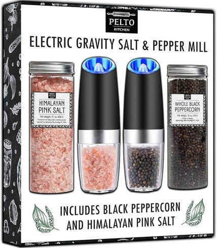 Gravity Electric Salt and Pepper Grinder Gift Set With Black Peppercorns, Himalayan Pink Salt, Adjustable Grind - House Warming Gifts Unique Kitchen Gadget Dad Mom Gifts Christmas Gift Box Mothers Day in Kuwait