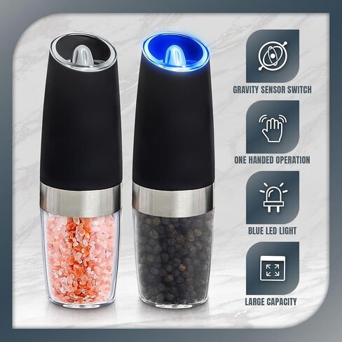 Gravity Electric Salt and Pepper Grinder Gift Set With Black Peppercorns, Himalayan Pink Salt, Adjustable Grind - House Warming Gifts Unique Kitchen Gadget Dad Mom Gifts Christmas Gift Box Mothers Day in Kuwait