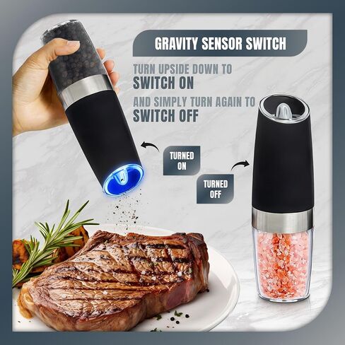 Gravity Electric Salt and Pepper Grinder Gift Set With Black Peppercorns, Himalayan Pink Salt, Adjustable Grind - House Warming Gifts Unique Kitchen Gadget Dad Mom Gifts Christmas Gift Box Mothers Day in Kuwait