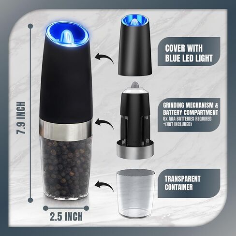 Gravity Electric Salt and Pepper Grinder Gift Set With Black Peppercorns, Himalayan Pink Salt, Adjustable Grind - House Warming Gifts Unique Kitchen Gadget Dad Mom Gifts Christmas Gift Box Mothers Day in Kuwait