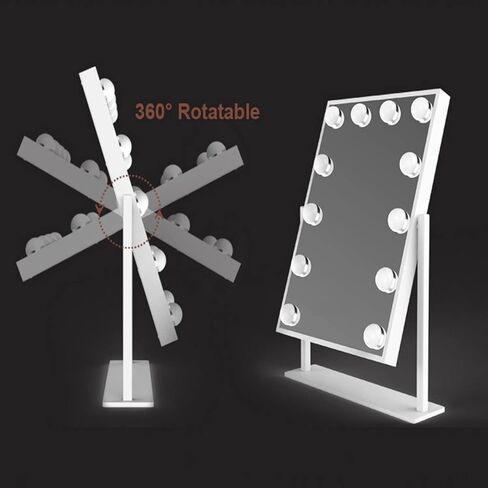 مرآة الغرور LED مع أضواء مرآة مكياج هوليوود المضيئة للمكتب، مرآة ذكية مضاءة مع أضواء تعمل باللمس، مرآة مكياج شخصية قابلة للتعتيم بثلاثة ألوان مع 12 لمبة لغرفة النوم تدور 360 درجة in Kuwait