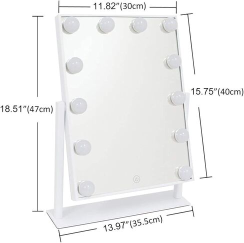 مرآة الغرور LED مع أضواء مرآة مكياج هوليوود المضيئة للمكتب، مرآة ذكية مضاءة مع أضواء تعمل باللمس، مرآة مكياج شخصية قابلة للتعتيم بثلاثة ألوان مع 12 لمبة لغرفة النوم تدور 360 درجة in Kuwait