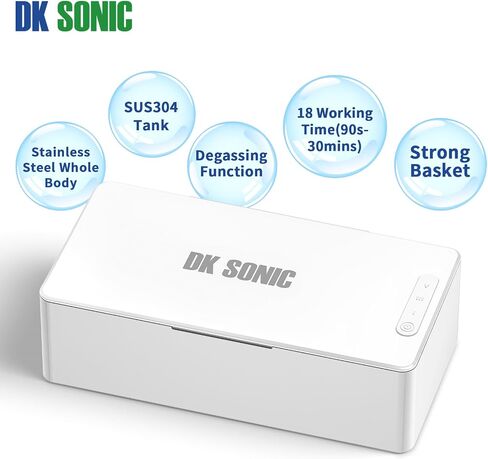 منظفات بالموجات فوق الصوتية DK SONIC، منظف المجوهرات بالموجات فوق الصوتية 42 كيلو هرتز مع وضع 3 مؤقت مثالي لتنظيف المجوهرات والنظارات والساعة وأطقم الأسنان. (450 مل - 0.09 جالون) in Kuwait