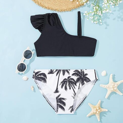 Toddler Girls Swimsuit Ruffle Swimwear Kids Two Piece Bathing Suits Beach Bikini Set in Kuwait