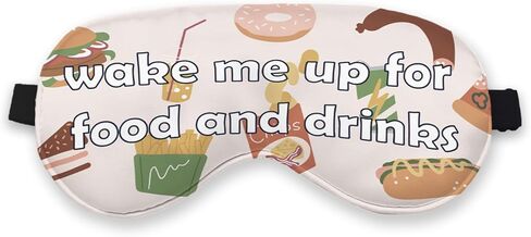 Funny Wake Me Up for Food and Drinks Eye Mask for Women Men Girls Kids, Funny Silk Blackout Eye Mask for Sleeping Travel, Adjustable Straps Soft Lightweight Sleep Mask Sleeping Eye Cover in Kuwait