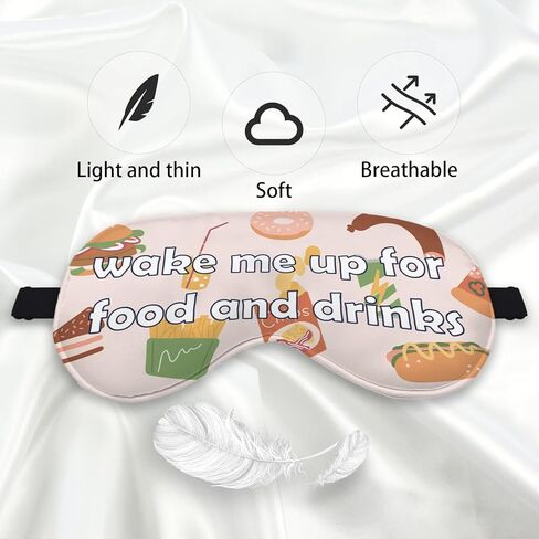 Funny Wake Me Up for Food and Drinks Eye Mask for Women Men Girls Kids, Funny Silk Blackout Eye Mask for Sleeping Travel, Adjustable Straps Soft Lightweight Sleep Mask Sleeping Eye Cover in Kuwait