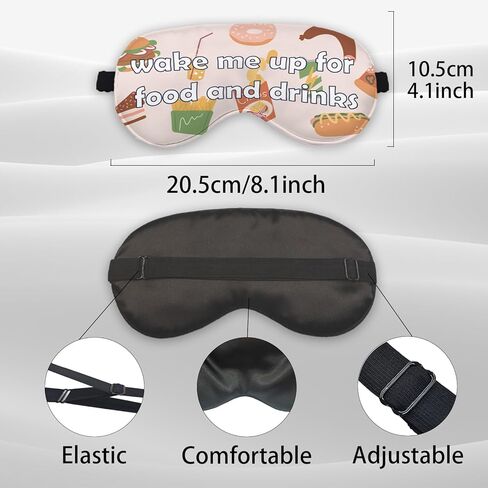 Funny Wake Me Up for Food and Drinks Eye Mask for Women Men Girls Kids, Funny Silk Blackout Eye Mask for Sleeping Travel, Adjustable Straps Soft Lightweight Sleep Mask Sleeping Eye Cover in Kuwait
