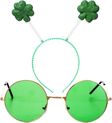 St. Patrick's Day Headbands Green Plastic Shamrock Sunglasses Set for Women Girls Costume Accessory in Kuwait