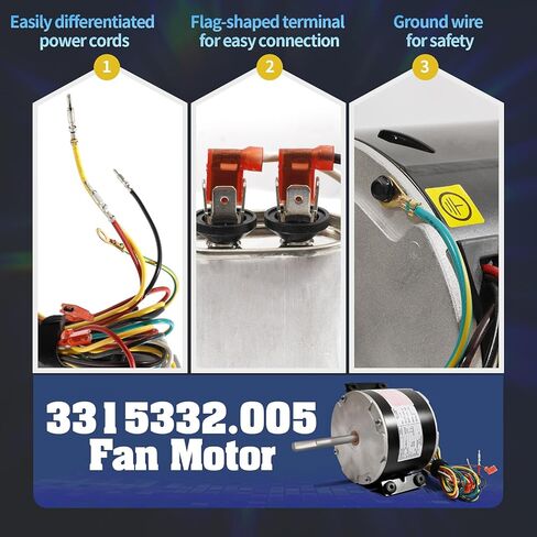 3315332.005 محرك مروحة تيار متردد، بديل محرك مروحة genteq F48AF70A61، متوافق مع Dometic Brisk Air II، 1/4 حصان، 115 فولت، 3.3 أمبير، 1585 دورة في الدقيقة، 3 سرعات OEM 3315332.005 محرك مروحة RV in Kuwait