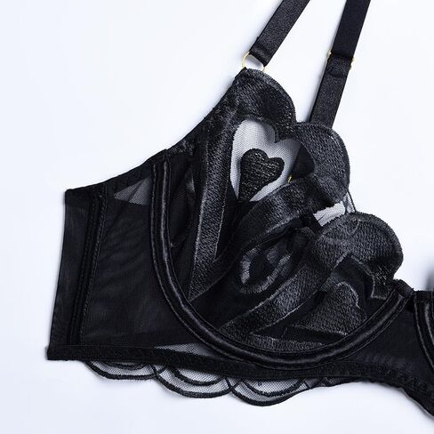 Siréne Luxe مثير النساء الملابس الداخلية الدانتيل Underwire دفع ما يصل الصدرية الأسود القلب الرباط حزام مجموعة الملابس الداخلية 3 قطعة شبكة شير الصدرية in Kuwait