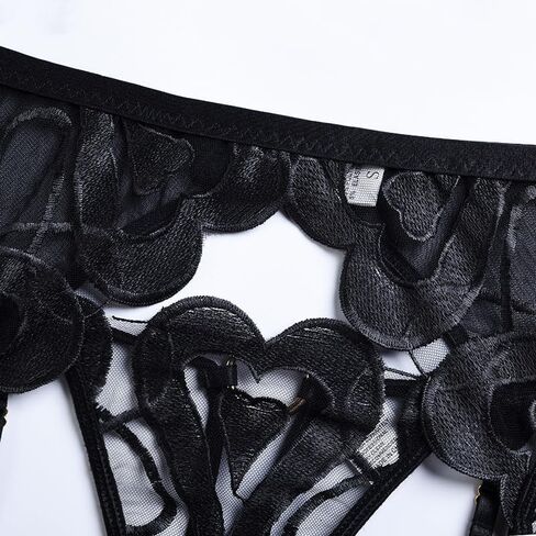 Siréne Luxe مثير النساء الملابس الداخلية الدانتيل Underwire دفع ما يصل الصدرية الأسود القلب الرباط حزام مجموعة الملابس الداخلية 3 قطعة شبكة شير الصدرية in Kuwait