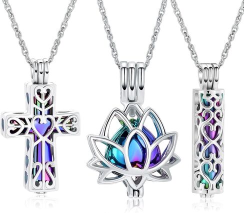 shajwo 3 Pack Cremation Urn Necklace for Ashes for Women Men Heart Lotus Cross Cylinder Cremation Jewelry for Ashes Loved One Memorial Keepsake Pendant in Kuwait